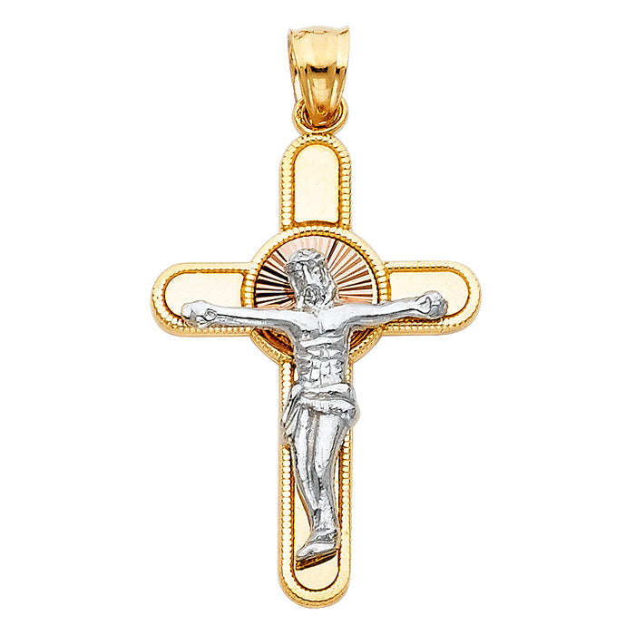 14K Tri-color Gold Religious Crucifix Cross (20 X 35mm)