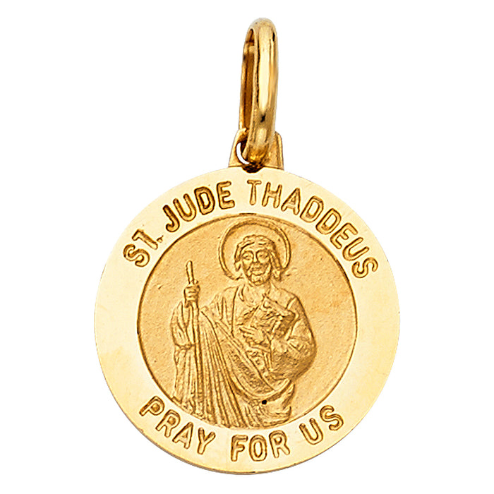 14k Yellow Gold Religious Saint Jude Thaddeus Pray For Us Round Medal (15mm)