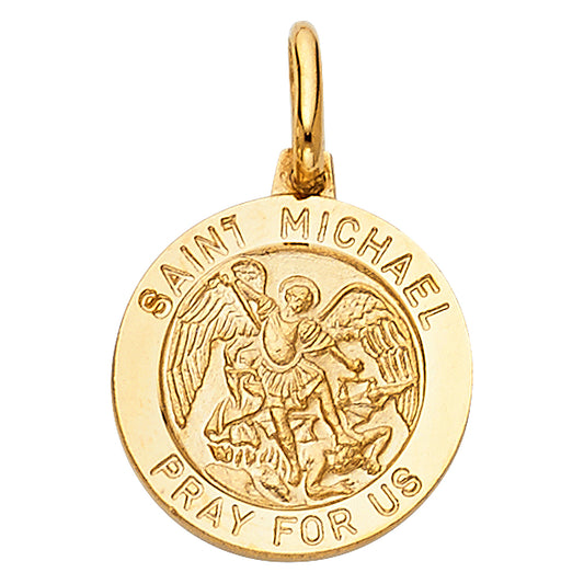 14k Yellow Gold Religious Saint Michael Charm Pendant (18mm x 15mm)