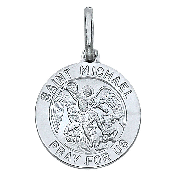 14k White Gold Religious Saint Michael Charm Pendant (18mm x 15mm)