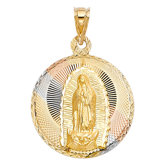14k Tri-color Gold Religious Virgin Mary Stamp Charm Pendant (32mm x 27mm)