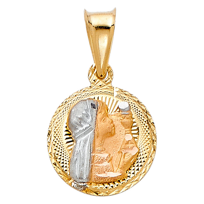 14k Tri-Color Gold Religious Small Holly Communion Stamp Charm Pendant, Diamond-cut, 12mm Disc (15mm x 12mm)