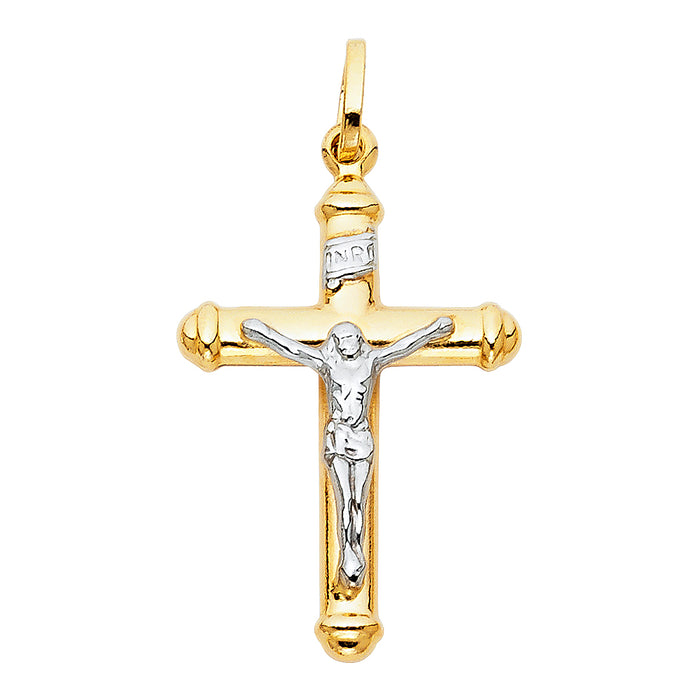 14K Two-tone Gold Religious Hollow Crucifix Big (20 X 35mm)