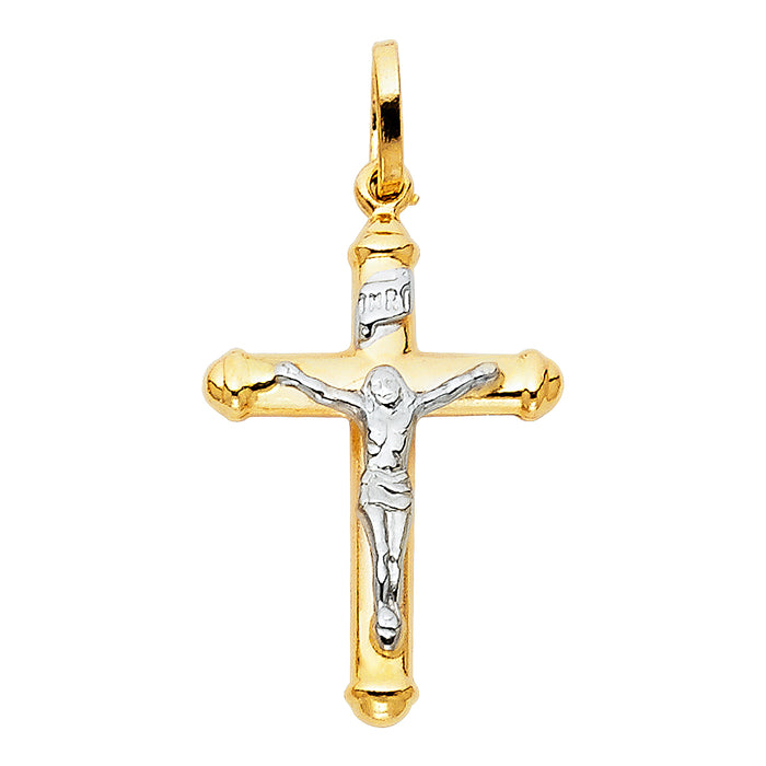 14K Two-tone Gold Religious Hollow Crucifix Small (15 X 30mm)