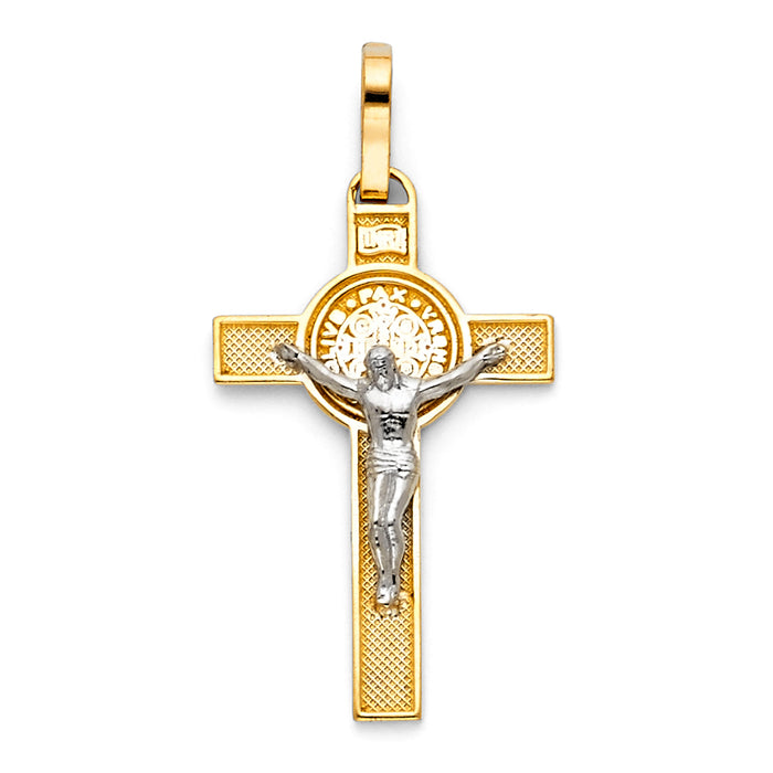 14K Two-tone Gold Religious Crucifix Cross Big (20 X 35mm)