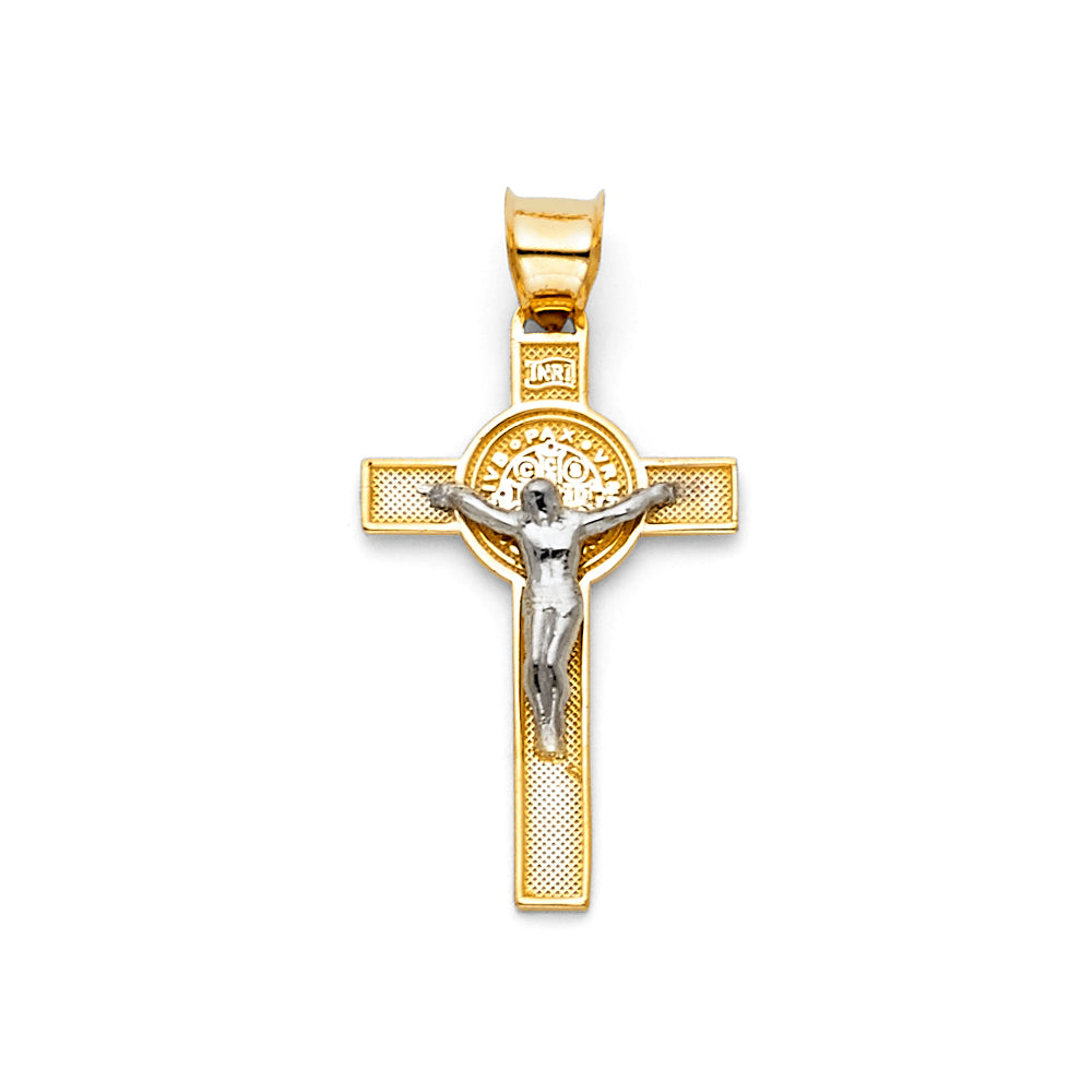 14K Two-tone Gold Religious Crucifix Cross Small (15 X 30mm)