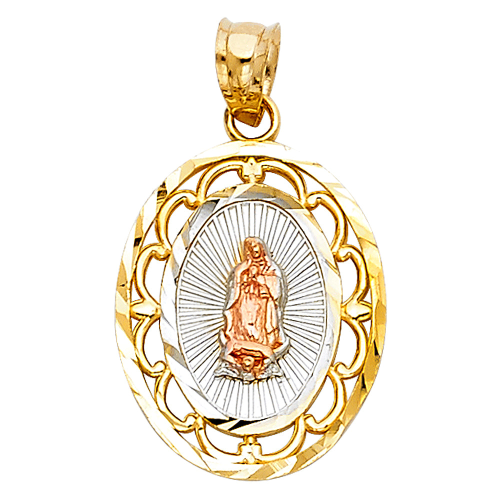 14k Tri-color Gold Religious Virgin Mary Charm Pendant 20mm x 15mm