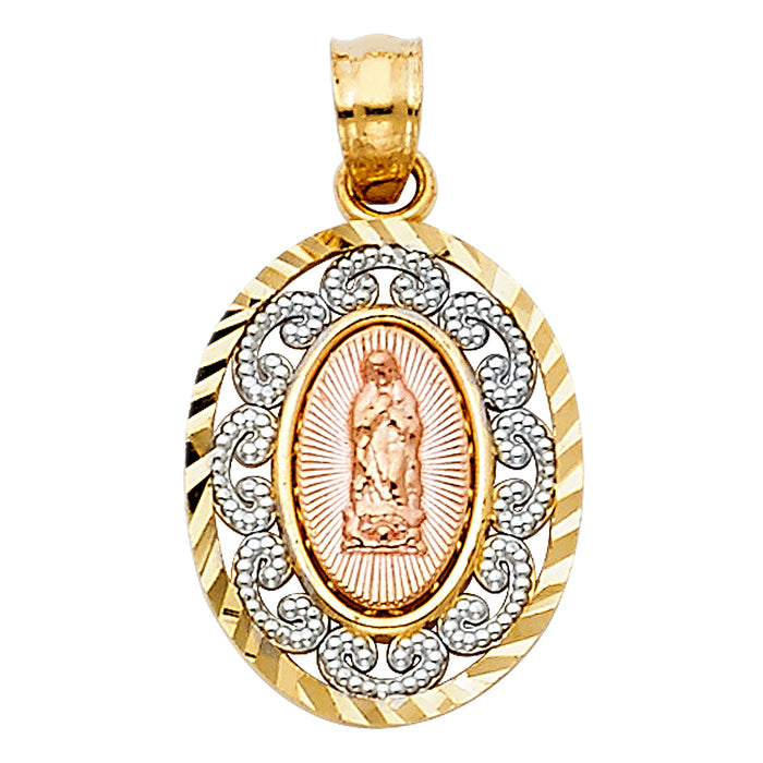 14k Tri-color Gold Religious Virgin Mary Charm Pendant 18mm x 12mm