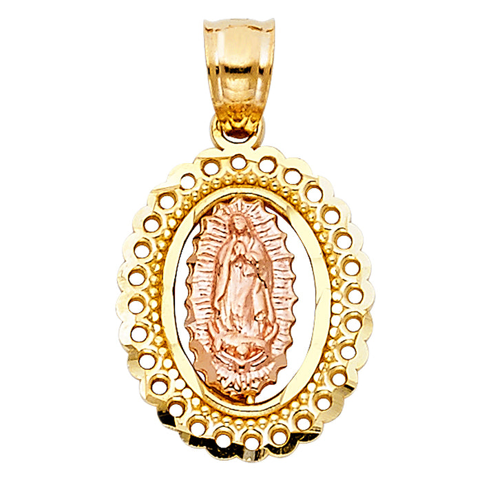 14k Two-tone Gold Religious Virgin Mary Charm Pendant (18mm x 13mm)