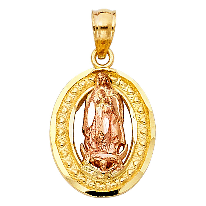 14k Tri-color Gold Small Religious Virgin Mary Charm Pendant, 17mm x 12mm