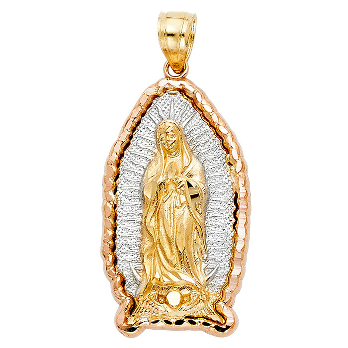 14k Tri-color Gold Small Religious Virgin Mary Charm Pendant, 17mm x 10mm
