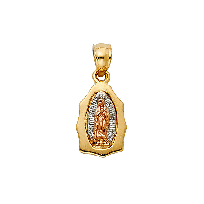 14k Tri-color Gold Mini Religious Virgin Mary Charm Pendant, 15mm x 8mm