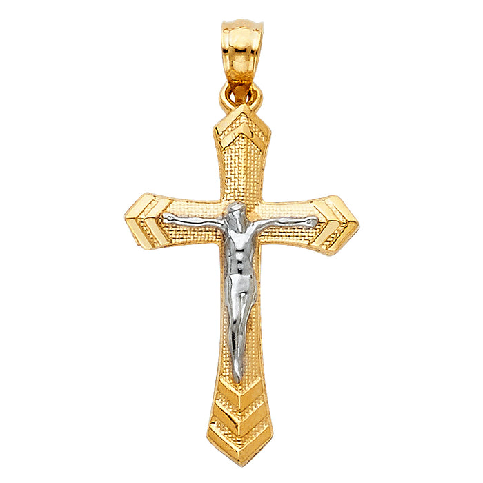 14K Two-tone Gold Small/Mini Religious Passion Crucifix (15 X 30mm)