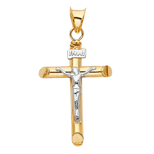 14K Two-tone Gold Religious Hollow Polish Crucifix (15 X 35mm)