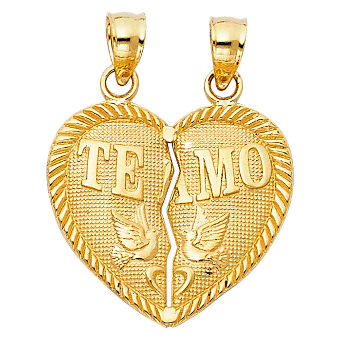 14k Yellow Gold Breakable Heart Charm Pendant, Te Amo, 20mm x 20mm