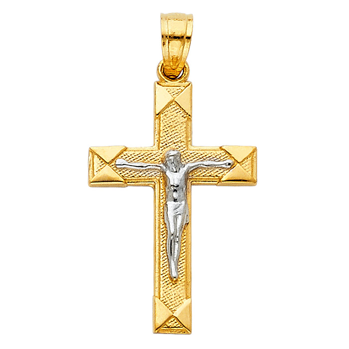 14K Two-tone Gold Small/Mini Religious Crucifix Charm Pendant (15 X 30mm)