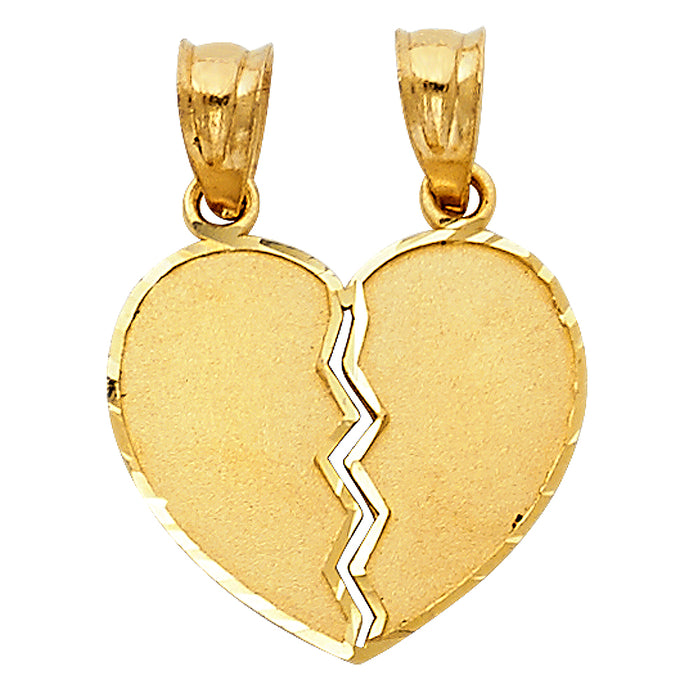 14k Yellow Gold Breakable Heart Charm Pendant, 17mm x 15mm