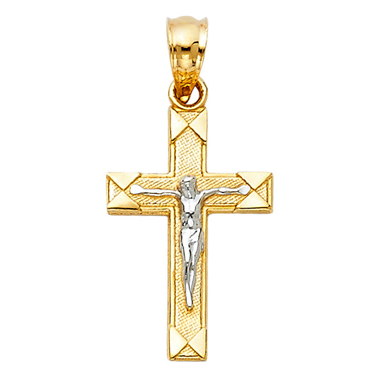 14K Two-tone Gold Small/Mini Religious Crucifix (10 X 25 mm)