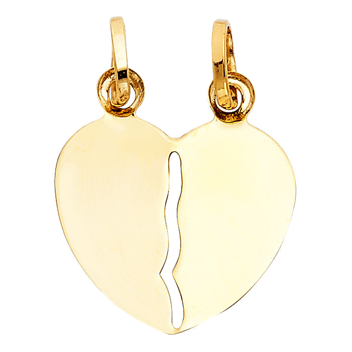 14k Yellow Gold Breakable Heart Charm Pendant, High Polished Finish for Engraving (21mm x 20mm)