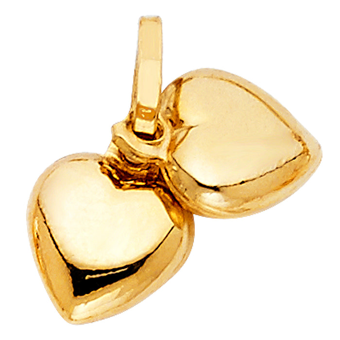 14k Yellow Gold Mini Double Hollow Hearts Small/Mini Charm Pendant (8mm x 20mm)