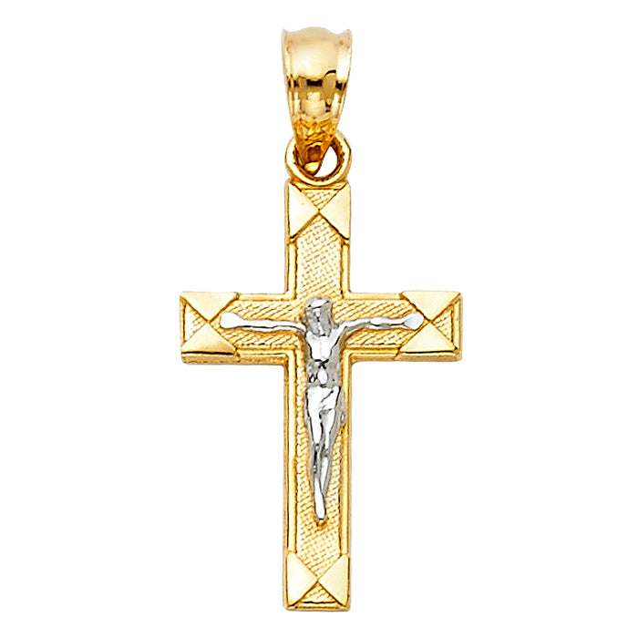 14K Two-tone Gold Small/Mini Religious Crucifix (10 X 25 mm)