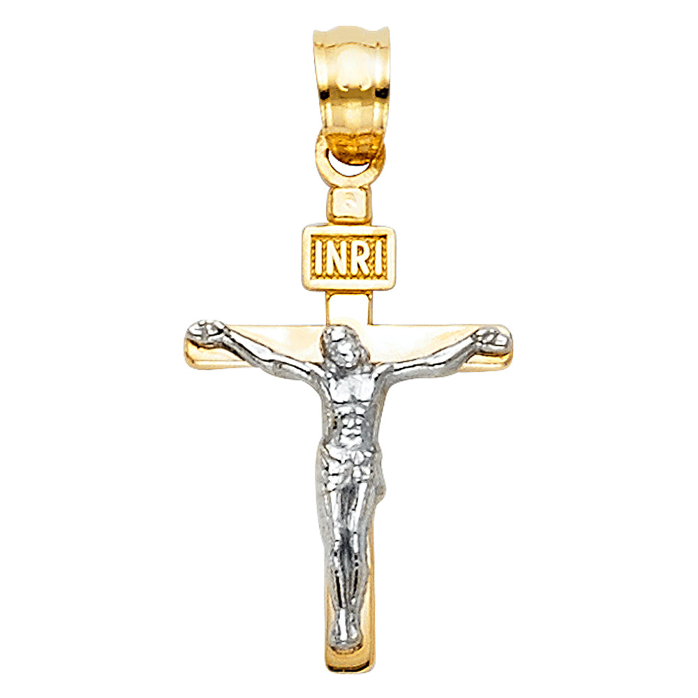 14K Two-tone Gold Small/Mini Religious Small Crucifix Charm Pendant  (20mm x 12mm)