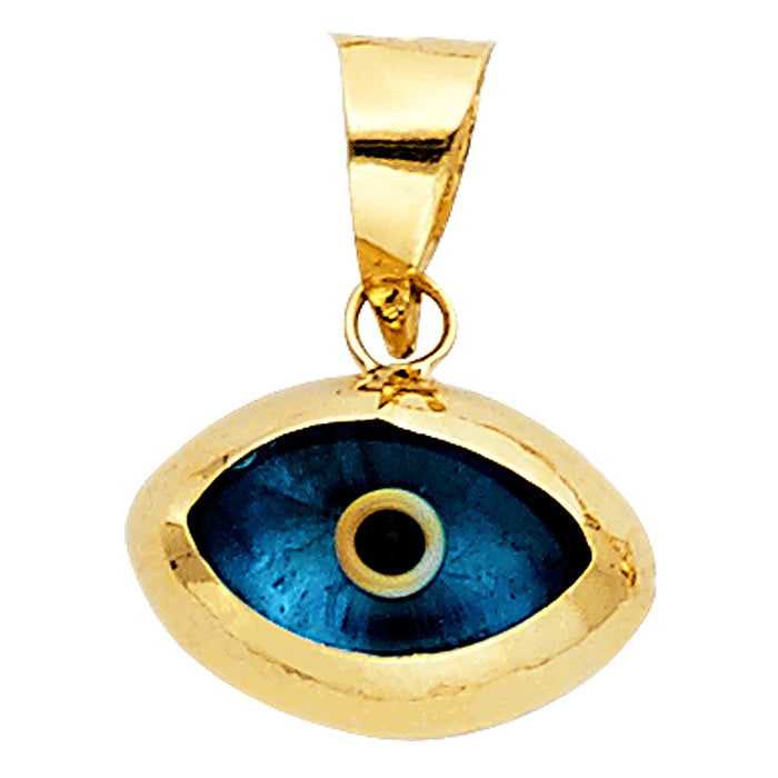 14k Yellow Gold Mini Evil Eye Charm with Blue Enamel (11mm x 15mm)