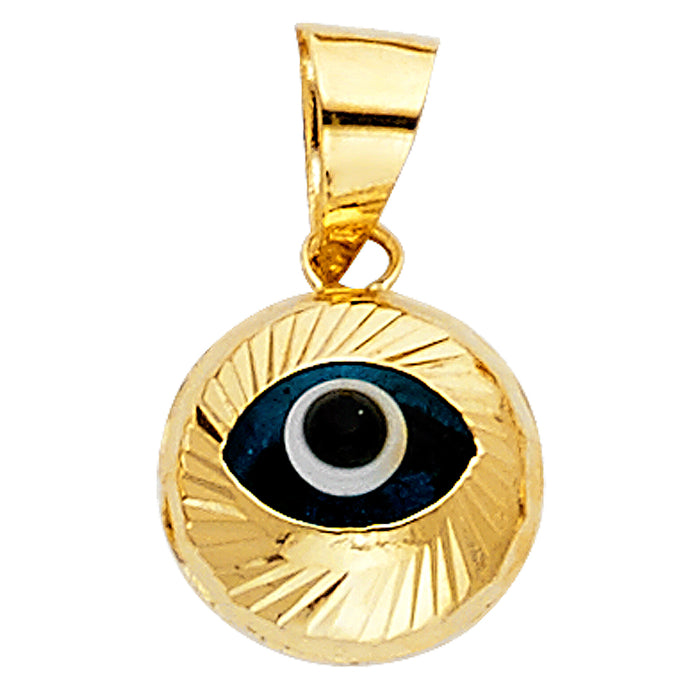 14k Yellow Gold Mini Evil Eye Fluted Charm Pendant with Blue Enamel (11mm x 10mm)