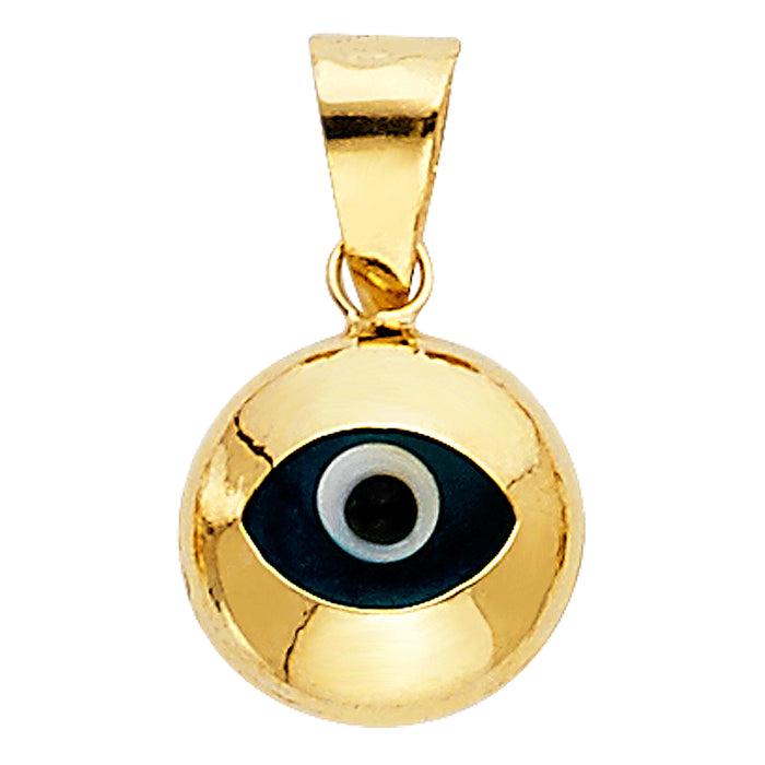 14k Yellow Gold Mini Evil Eye Charm Pendant with Enamel (11mm x 10mm)