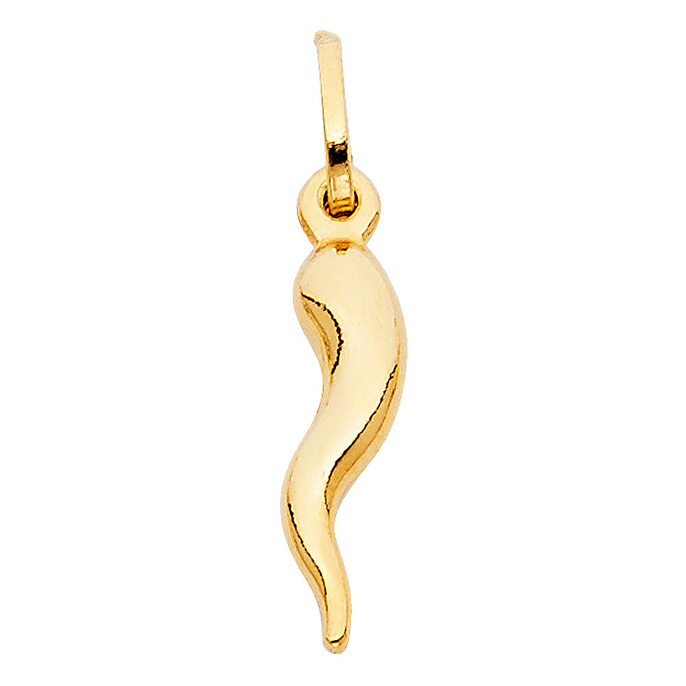 14k Yellow Gold Mini Hollow Cornicello Italian Puff Horn Charm (18mm x 8mm)