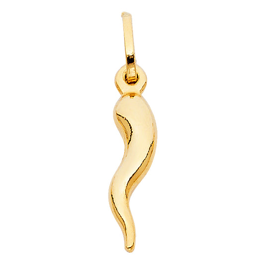 14k Yellow Gold Mini Hollow Cornicello Italian Puff Horn Charm (18mm x 8mm)