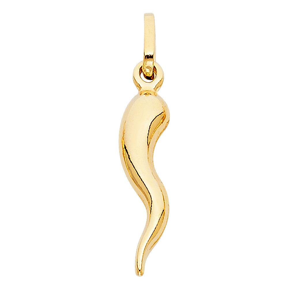 14k Yellow Gold Mini Hollow Cornicello Italian Horn Puff Charm (23mm x 8mm)