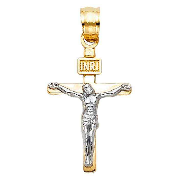 14K Two-tone Gold Small/Mini Religious Small Crucifix Charm Pendant  (20mm x 12mm)