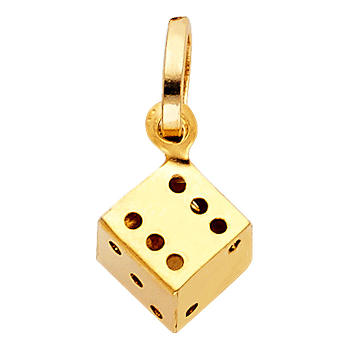 14k Yellow Gold Novelty Hollow Small Game Dice Charm Pendant (11mm x 10mm)