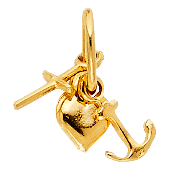 14k Yellow Gold Religious Heart Cross Anchor Small Small/Mini Charm (Love, Hope, Faith)