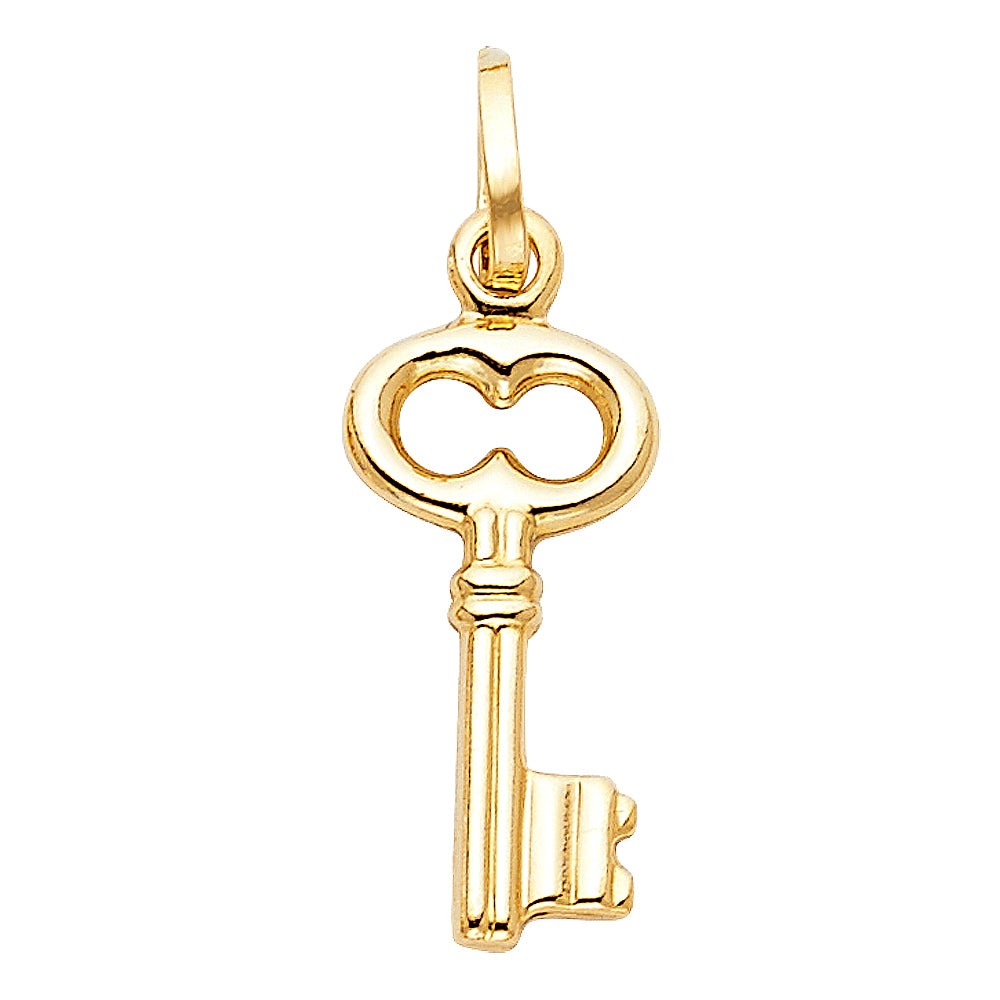 14k Yellow Gold Small Hollow Key Charm Pendant (23mm x 10mm)