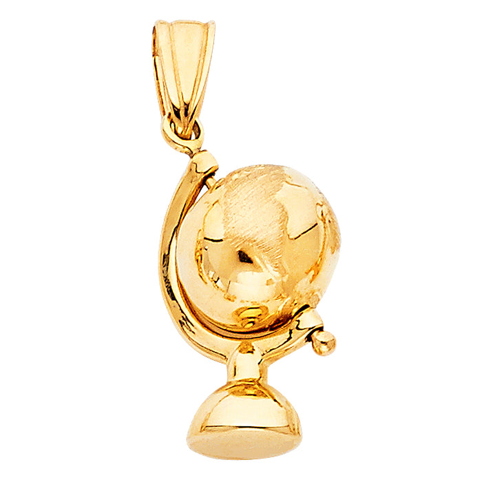 14k Yellow Gold Novelty Small Hollow Traveler Globe Puff Charm Pendant (20mm x 10mm)