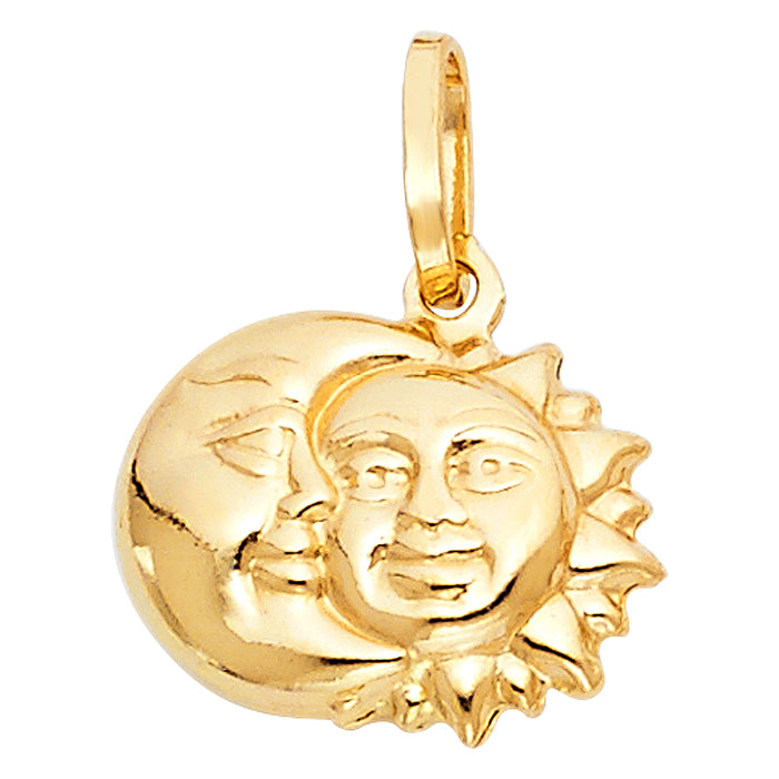 14k Yellow Gold Hollow Sun & Moon Puff Charm Pendant (13mm x 15mm)