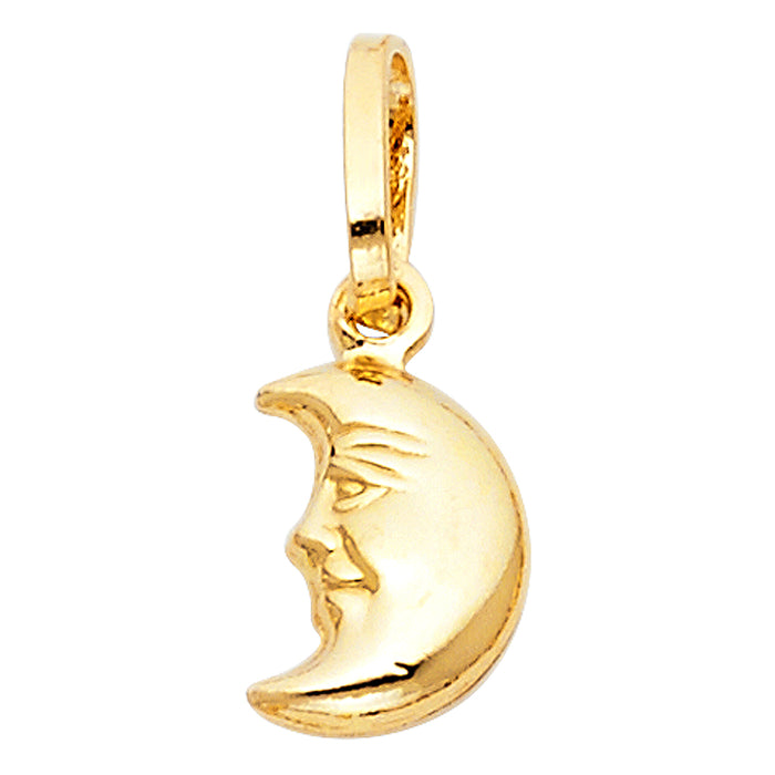 14k Yellow Gold Hollow Small Moon Puff Charm Pendant (11mm x 10mm)