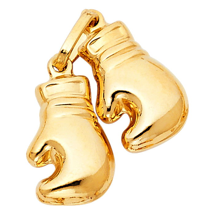 14k Yellow Gold Sports Double Boxing Gloves Charm Pendant (13mm x 28mm)