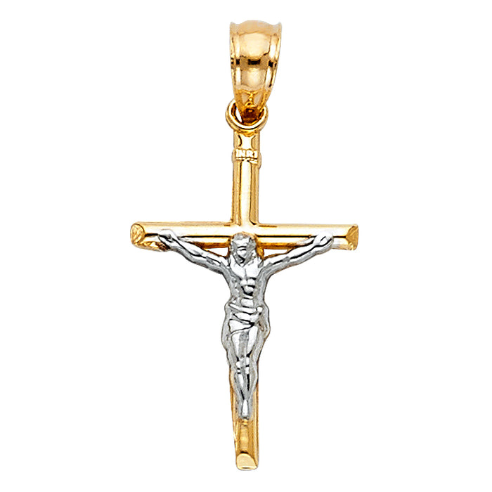 14K Two-tone Gold Small/Mini Religious Small Crucifix Charm Pendant  (20mm x 13mm)