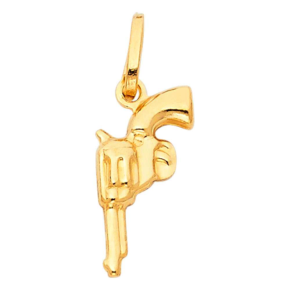 14k Yellow Gold Novelty Hollow Small Handgun Gun Puff Charm Pendant (16mm x 15mm)