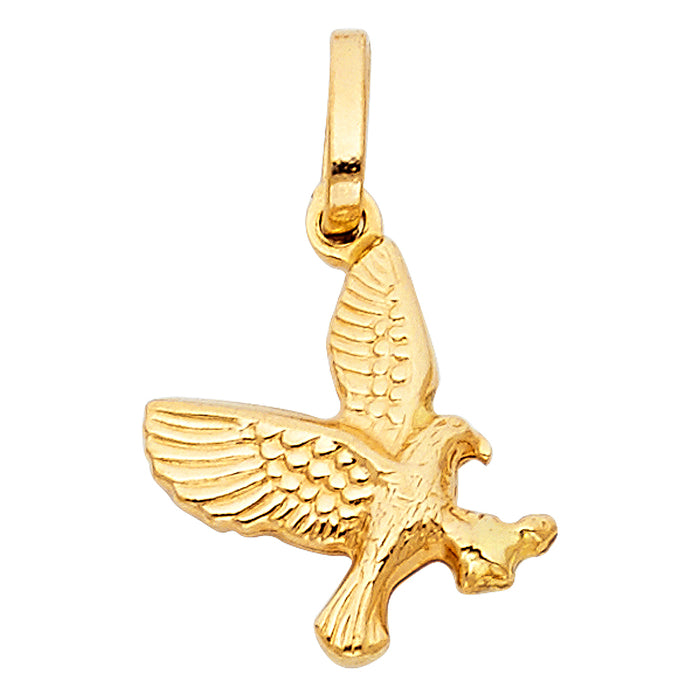 14k Yellow Gold Hollow Flying Eagle Puff Charm Pendant (16mm x 15mm)