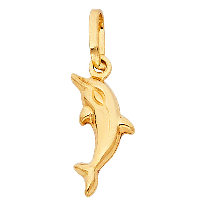 14k Yellow Gold Hollow Small Dolphin Puff Charm Pendant (16mm x 10mm)