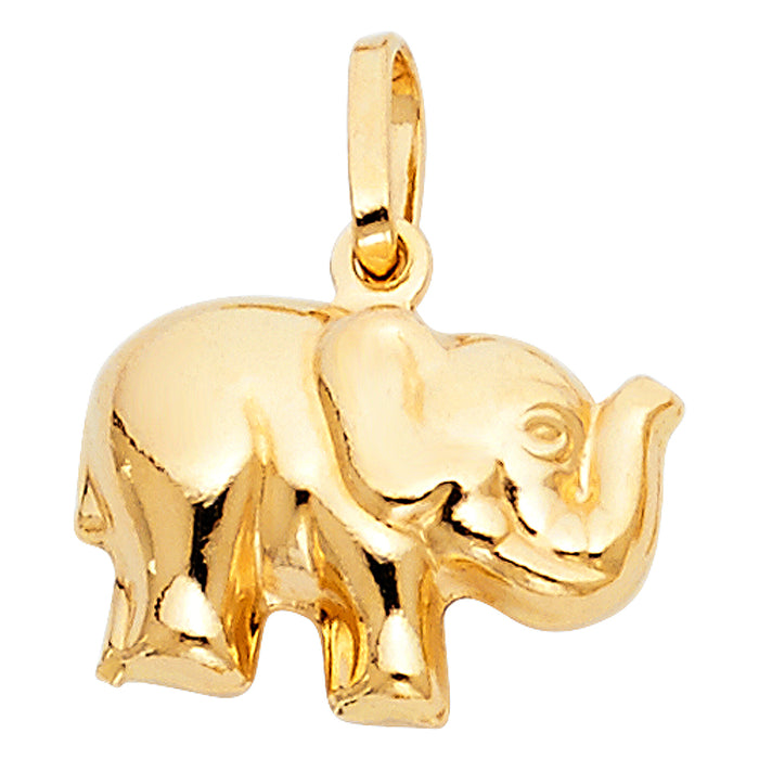14k Yellow Gold Animal Hollow Elephant Puff Charm Pendant (13mm x 18mm)