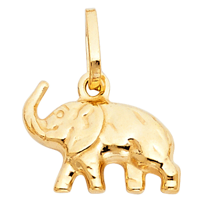 14k Yellow Gold Animal Gold Hollow Elephant Small Puff Charm Pendant (11mm x 15mm)