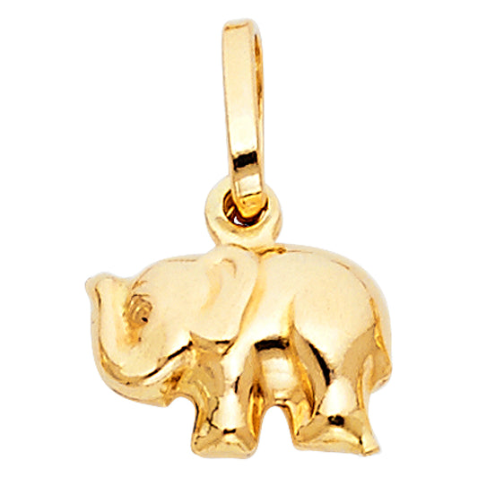 14k Yellow Gold Animal Gold Hollow Elephant Mini Puff Charm Pendant (11mm x 13mm)