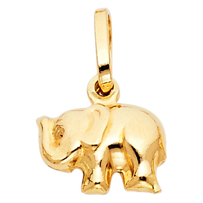 14k Yellow Gold Animal Gold Hollow Elephant Mini Puff Charm Pendant (11mm x 13mm)