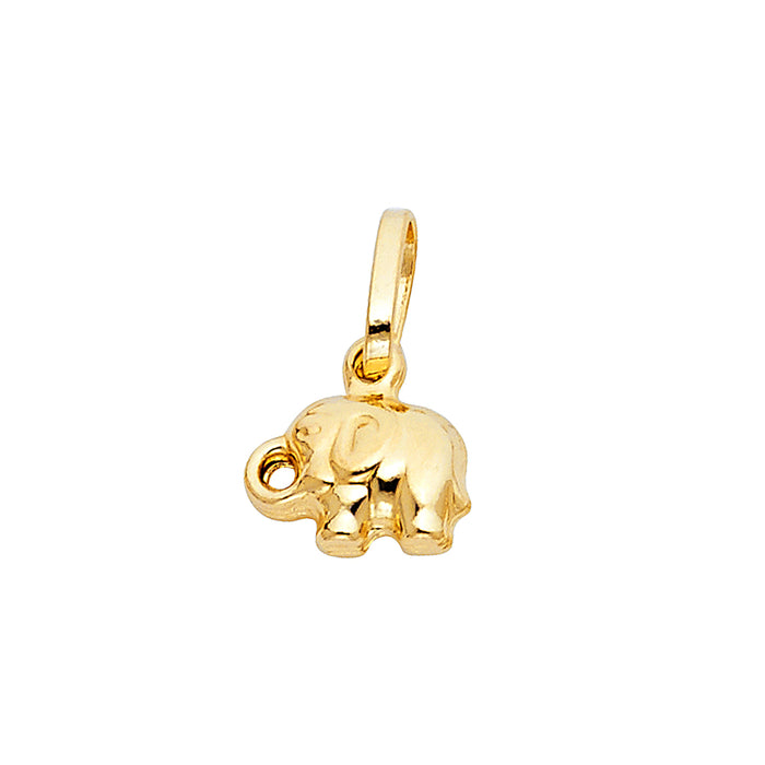 14k Yellow Gold Animal Hollow Elephant Mini Puff Small/Mini Charm Pendant (8mm x 10mm)