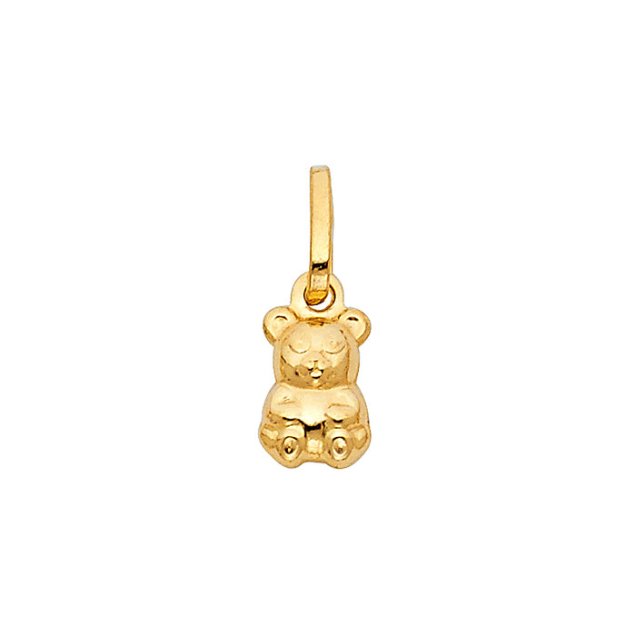 14k Yellow Gold Animal Hollow Mini Baby Bear Puff Charm Pendant (11mm x 8mm)